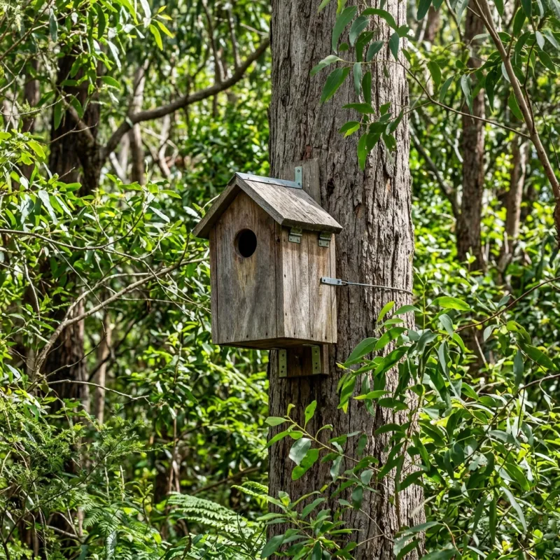 Animal nesting box installed as a humane alternative to a Clayton roof cavity