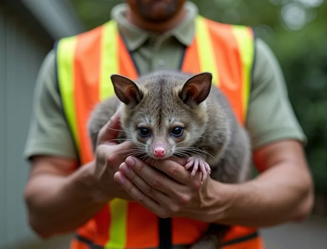 Animal handler safely recovering a deceased possum in Clayton